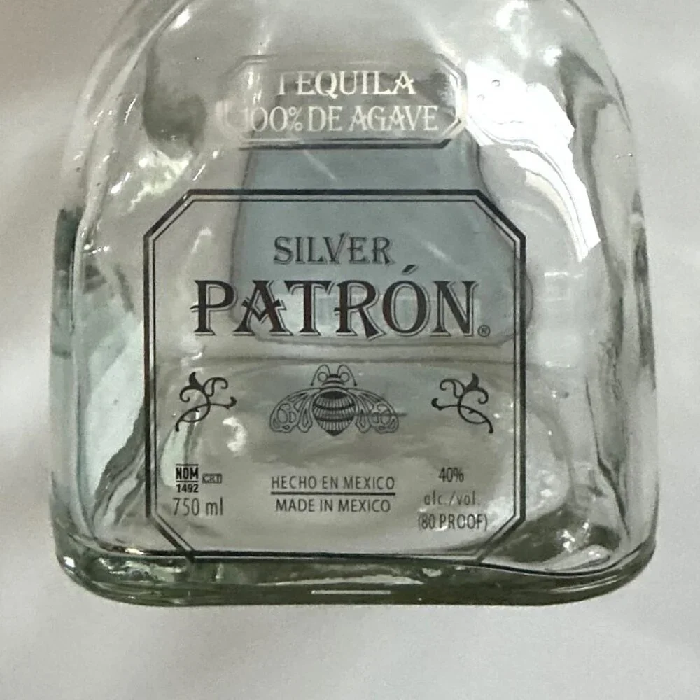 1 PATRON SILVER TEQUILA BOTTLES, GLASS 750 ML DIY CRAFTS PARTY DECOR